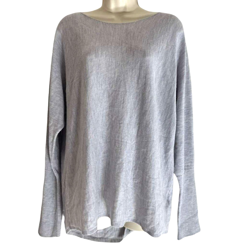 Max Studio 100% Extra Fine Merino Wool Gray Pullover Oversized Sweater sz M